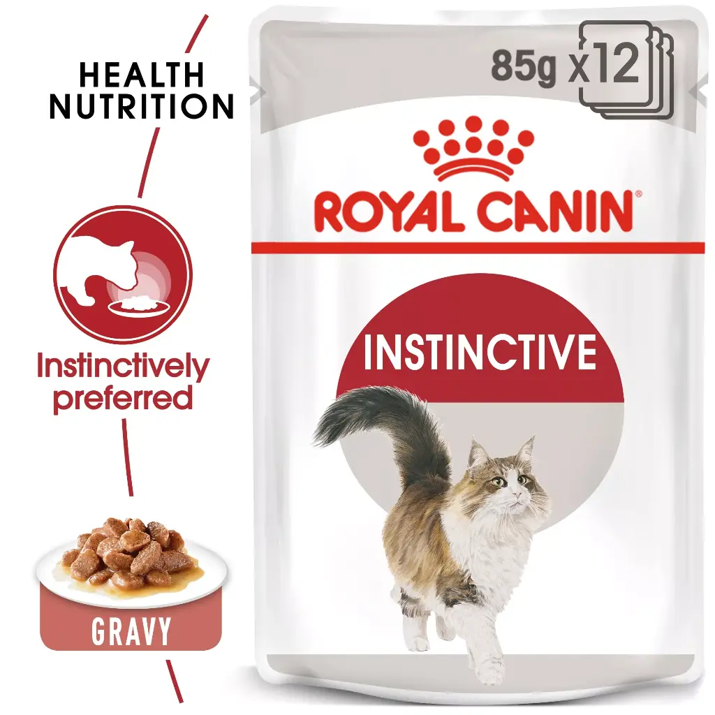 Royal Canin Feline Health Nutrition Instinctive Adult Cats Gravy Wet Food Pouches - 12 x 85g