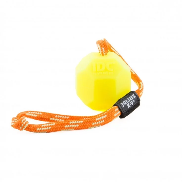Julius-K9: Fluorescent ball with string - Neon orange / diam.6 cm / Soft silicon