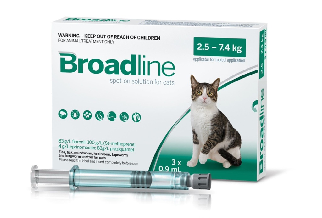 Broadline All-in-One Flea, Tick & Worm Treatment for Cats - 3 x 0.9mL