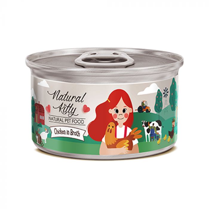 Natural Kitty: Chicken In Broth Cans In Box - 80g