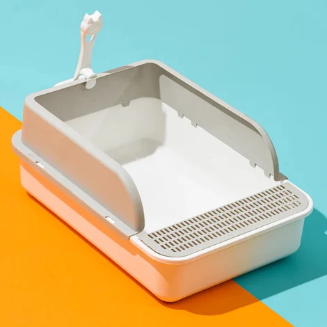 Litter Box with Shovel - White & Grey