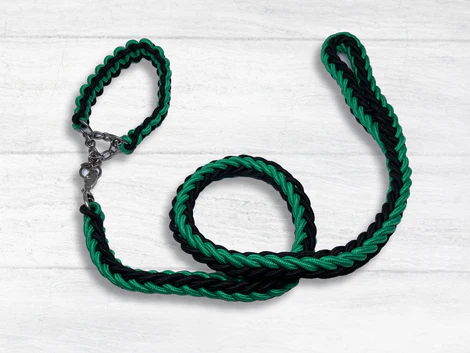 Braided Dog Leash - Large, Black & Green