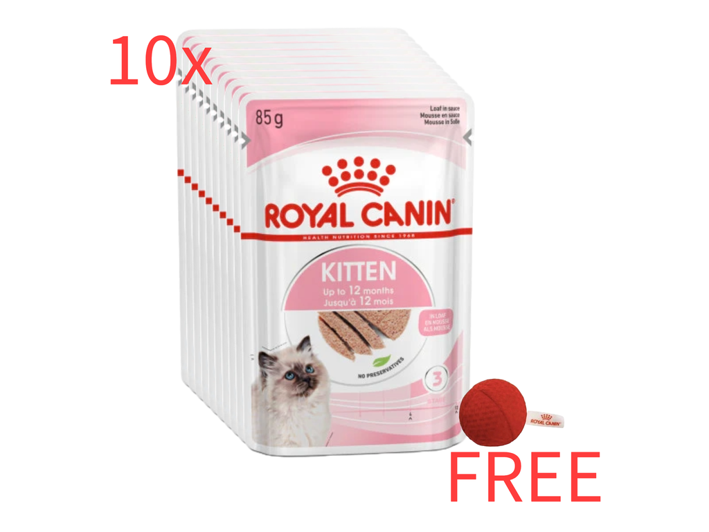 Royal Canin: 10 Feline Health Nutrition Kitten Wet Food 85g Pouch with Free Royal Canin Red Catnip Ball