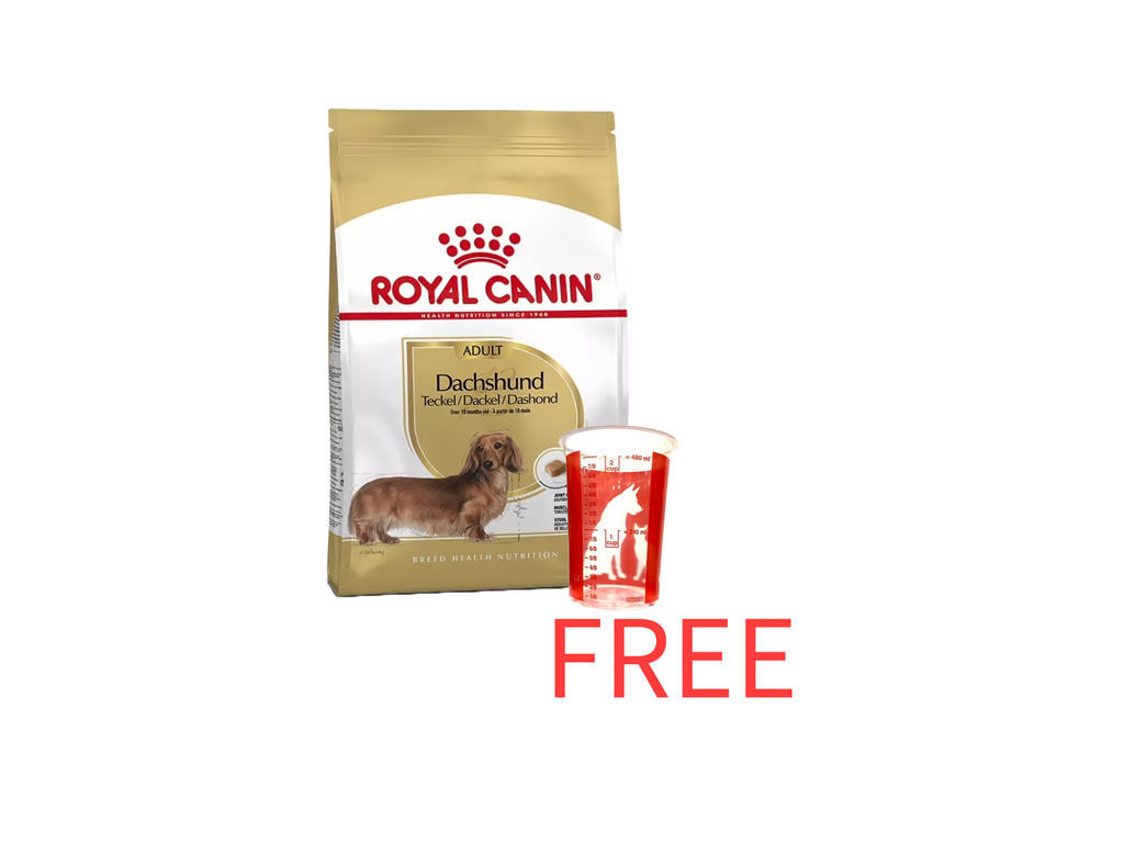 Royal Canin: Breed Health Nutrition Dachshund Adult 1.5kg bag with Free Royal Canin 480ml Measuring Cup