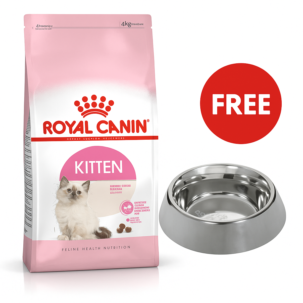 Royal Canin: Feline Health Nutrition Kitten - 4kg with Free Royal Canin Stainless Steel Bowl For Cats - 340ml
