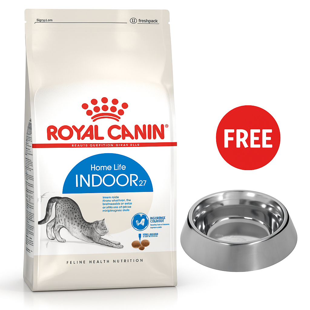 Royal Canin: Feline Health Nutrition Indoor - 4kg with Free Royal Canin Stainless Steel Bowl For Cats - 340ml