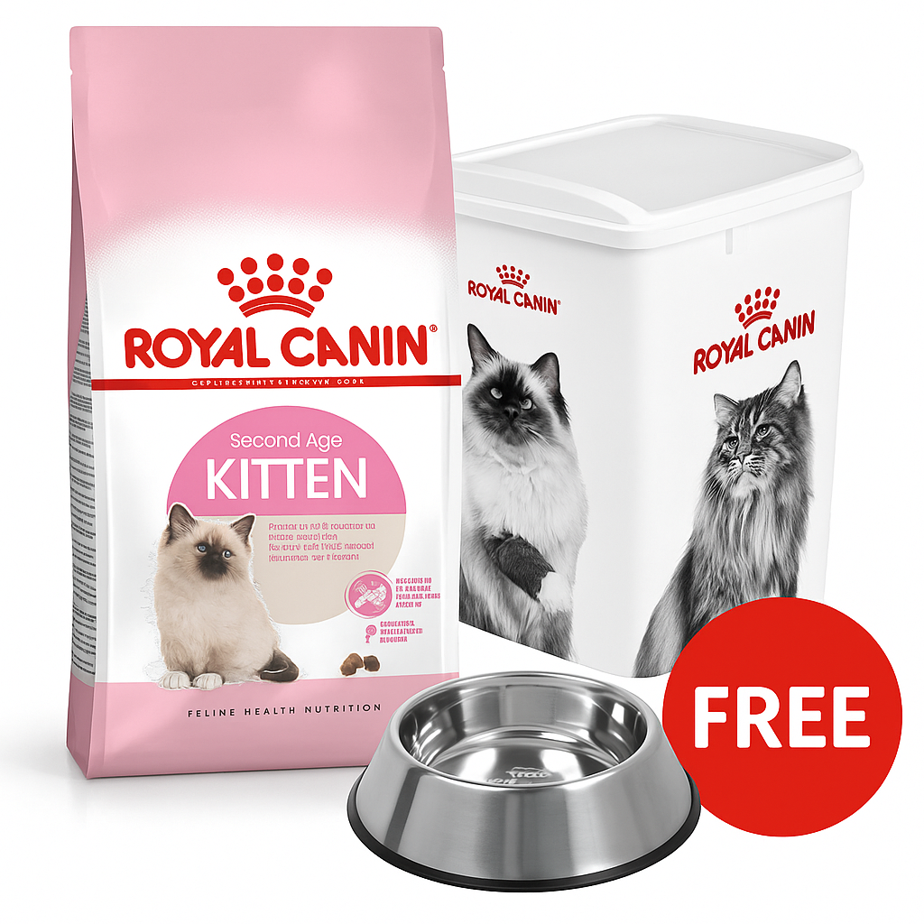 Royal Canin: Feline Health Nutrition Kitten - 10kg with Free Royal Canin Plastic Square Container Cat - 10Kg and Royal Canin Stainless Steel Bowl For Cats - 340ml