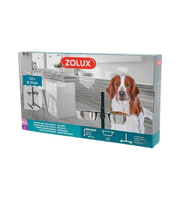 Zolux: Adjustable Stand with Stainless Steel Dog Bowls 2.5L