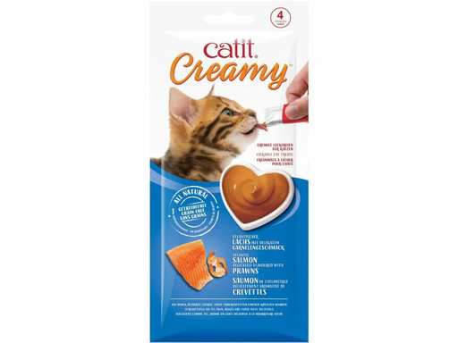 [30138100337] Catit: Creamy Lickable Treats - 4 Tubes x 10g | Salmon & Prawn