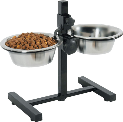 [30138100340] Zolux: Adjustable Stand with Stainless Steel Dog Bowls - 0.7L