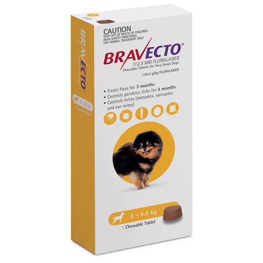 [30138100643] Bravecto 112.5mg Flea & Tick Chewable Tablets for Dogs (2-4.5kg)