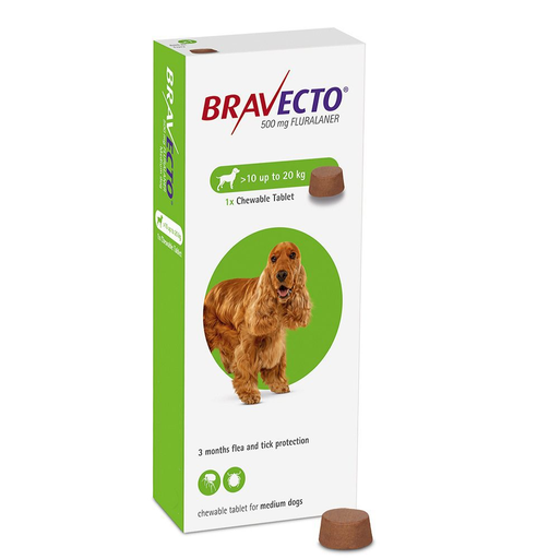 [30138100645] Bravecto 500mg Flea & Tick Chewable Tablets for Dogs (10-20kg)