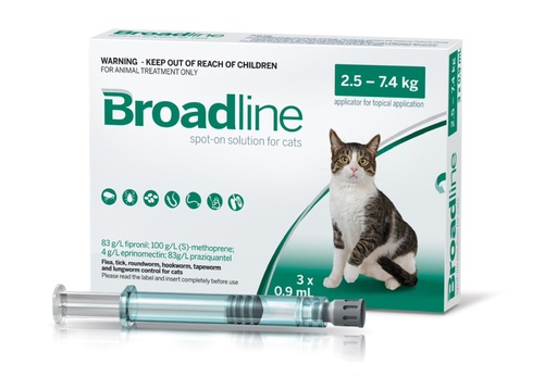 [30138100655] Broadline All-in-One Flea, Tick & Worm Treatment for Cats - 3 x 0.9mL