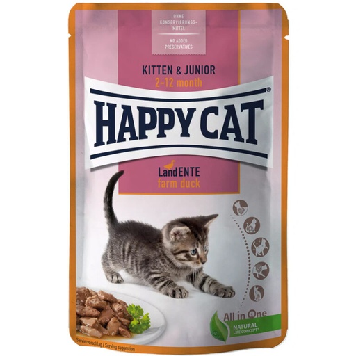 [30138100892] Happy Cat Meat in Sauce Kitten & Junior Duck Pouch 85g